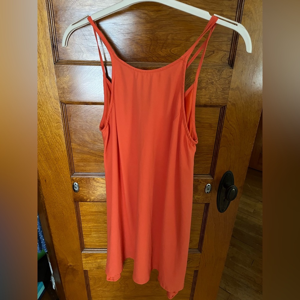 LUSH orange mini dress, flowy a line spaghetti strap